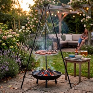 Springos Grill ogniskowy, wiszący na stojaku z regulacją wysokości, palenisko, ruszt 50 cm UNIWERSALNY 19