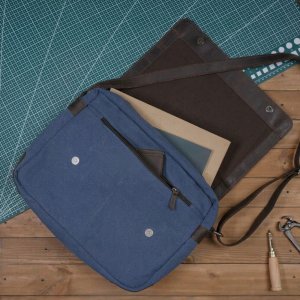 Belveder Vintage Męska na Ramię Skóra i Płótno Brązowo Granatowa Belve 2