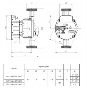 Marina Water pump Titanio 25/80 130mm 2