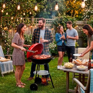 Springos Grill węglowy zamykany pokrywą okrągły ruszt 41 cm przenośny czarno-czerwony Uniwersalny 7