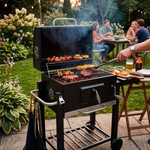 Springos Grill węglowy ogrodowy z pokrywą termometr ruszt emaliowany Uniwersalny 4