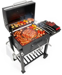 Springos Grill węglowy ogrodowy z pokrywą termometr ruszt emaliowany Uniwersalny 6