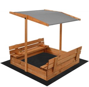 Springos Piaskownica zamykana z ławkami i daszkiem 120x120 cm drewno iglaste impregnowana Uniwersalny 6