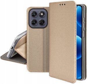 krainaGSM Etui Magnet Do Motorola G67 5G | G77 5G Zamykane Złote Futerał + Szkło 9H 5