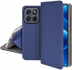 krainaGSM Etui Magnet Do Motorola G67 5G | G77 5G Zamykane Granatowe Futerał + Szkło 5