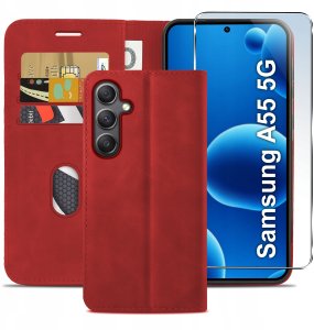 krainaGSM Etui Z Klapką Do Samsung A55 5G Zamykane Magnetyczne Skórzane + Szkło 9H 3