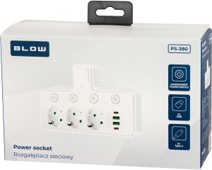 Blow 98-332# Rozgałęźnik ps-380 3-gniazda+2xusb+2xusb-c z lampką pir biały 4