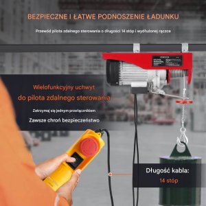 Hoalte Wciągarka elektryczna 400kg 230V z pilotem 4m i liną 12m do garażu 4