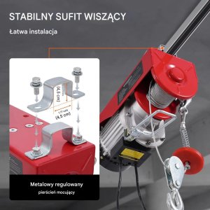 Hoalte Wciągarka elektryczna 400kg 230V z pilotem 4m i liną 12m do garażu 7