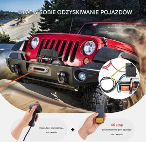 Husar Wyciągarka elektryczna 2722kg lina syntetyczna pilot wodoodporny offroad 6