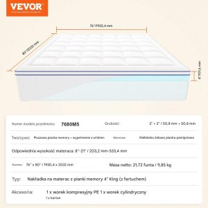 Mollyflex Topper na materac king memory foam 193x203x10cm premium komfort snu 2