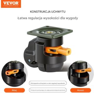 Royal Catering Kółka poziomujące 4 szt. 500kg obrotowe regulowane do stołu roboczego 3