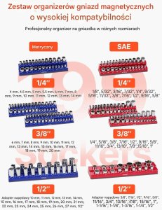 Total Organizer nasadek magnetyczny 8 szt. 1/4 3/8 1/2 zestaw do warsztatu 3