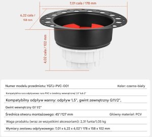 Aptel Odpływ do wanny wolnostojącej zestaw PVC z rurami mosiężnymi 2