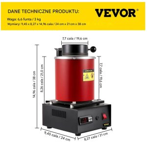 Weldline Piec do topienia metalu 3kg 1350W 1150C do złota i srebra 3