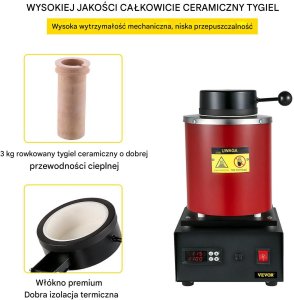 Weldline Piec do topienia metalu 3kg 1350W 1150C do złota i srebra 5