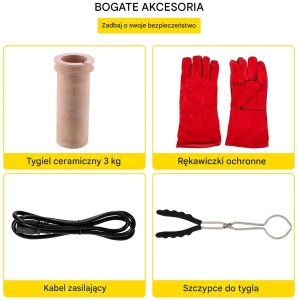 Weldline Piec do topienia metalu 3kg 1350W 1150C do złota i srebra 8