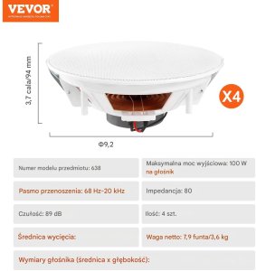 Penton Głośniki sufitowe 20 cm 100W zestaw 4 szt. do zabudowy ściennej 2