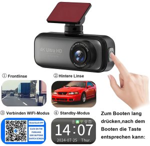 Wideorejestrator Diaway Kamera Wideorejestrator Samochodowa 4K GPS + Tylna Kamera Rejstrator WiFi HD 9