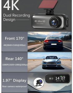 Wideorejestrator Diaway Kamera Wideorejestrator Samochodowa 4K GPS + Tylna Kamera Rejstrator WiFi HD 10