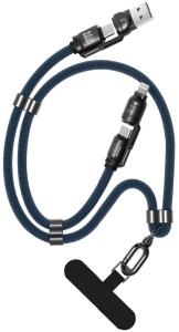 Kabel USB Dudao ze smyczą 4w1 USB-C z adapterami iPhone Lightning USB-A Niebieski 2