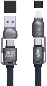 Kabel USB Dudao ze smyczą 4w1 USB-C z adapterami iPhone Lightning USB-A Niebieski 3