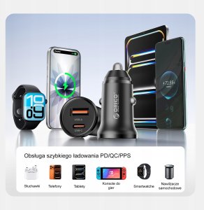 Ładowarka Orico Orico Ładowarka samochodowa PD 65W, USB-C, USB-A, aluminium 4