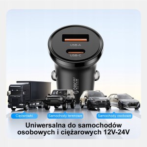 Ładowarka Orico Orico Ładowarka samochodowa PD 65W, USB-C, USB-A, aluminium 6