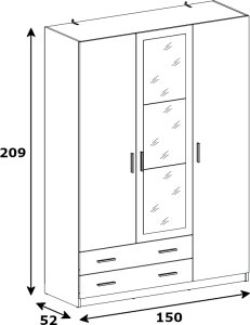 BogFran Szafa ubraniowa 3-drzwiowa z szufladami i lustrem 150 Dąb Mauvella RAY RA03 5