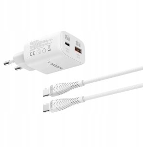 Ładowarka Veger Ładowarka sieciowa do telefonu USB A + Typ C PD Super Charge PPS 45W + kabel Typ C do C 100W VEGER TR101 biała 2