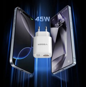Ładowarka Veger Ładowarka sieciowa do telefonu USB A + Typ C PD Super Charge PPS 45W + kabel Typ C do C 100W VEGER TR101 biała 4