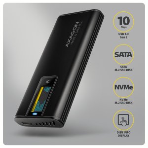 Kieszeń Axagon AXAGON EEM2-SD2B, USB-C 10Gbps externí box s displejem pro M.2 NVMe/SATA SSD, bezšroubkový, černý 2