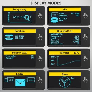 Kieszeń Axagon AXAGON EEM2-SD2B, USB-C 10Gbps externí box s displejem pro M.2 NVMe/SATA SSD, bezšroubkový, černý 4
