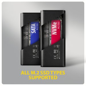Kieszeń Axagon AXAGON EEM2-SD2B, USB-C 10Gbps externí box s displejem pro M.2 NVMe/SATA SSD, bezšroubkový, černý 5