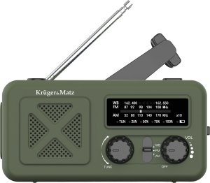 Radio Kruger&Matz Radio solarne, przenośne radio awaryjne SOS, powerbank 2000mAh, latarka, dynamo, 4