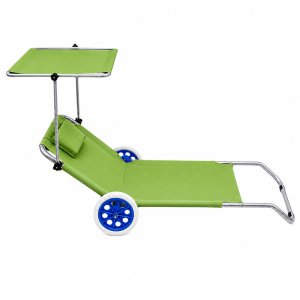Lean Leżak Plażowy Na Kółkach Ogrodowy Składany Z Daszkiem Aluminiowy Zielony 4