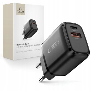 Ładowarka PowerNeed TECH-PROTECT NCA65W-GAN 2-PORT NETWORK CHARGER PD 65W / QC3.0 czarny 2