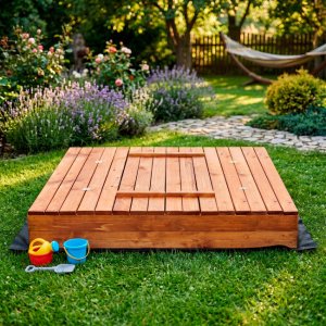 Springos Piaskownica zamykana 150x150 cm drewno impregnowane z agrowłókniną Uniwersalny 15