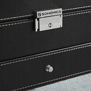 Songmics Pudełko na zegarek , pudełko na 12 zegarków, pudełko na biżuterię, pudełko na biżuterię z szufladą, szklana pokrywa, dla mężczyz 8