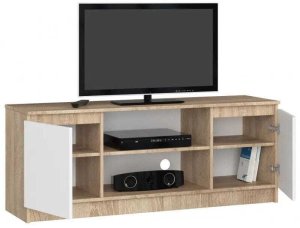 Fabryka Mebli Akord Szafka rtv, stolik, Nova, 140x40x55 cm, dąb sonoma, biel, mat | TYLETEGOTU 2