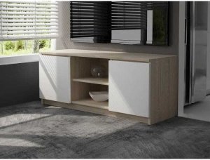 Fabryka Mebli Akord Szafka rtv, stolik, Nova, 140x40x55 cm, dąb sonoma, biel, mat | TYLETEGOTU 3