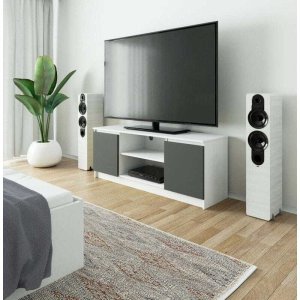 Fabryka Mebli Akord Szafka rtv, stolik, Nova, 140x40x55 cm, biel, grafit szary, mat | TYLETEGOTU 2