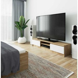 Fabryka Mebli Akord Szafka rtv, NOVA 160x40x33 cm, dąb sonoma, biel, mat | TYLETEGOTU 3