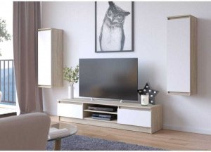 Fabryka Mebli Akord Szafka rtv, NOVA 160x40x33 cm, dąb sonoma, biel, mat | TYLETEGOTU 4