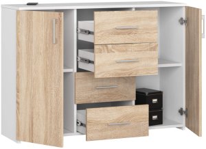 Fabryka Mebli Akord Komoda do sypialni, drzwi, 4 szuflady, LENA, 110x35x80 cm, biel, dąb sonoma, mat | TYLETEGOTU 2