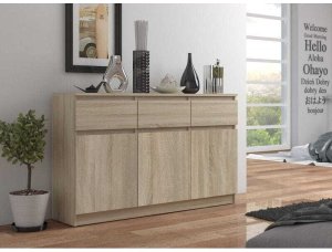 Fabryka Mebli Akord Komoda, 3 szuflady, 3 drzwi, ATLAS, 140x40x99 cm, dąb sonoma, mat | TYLETEGOTU 4