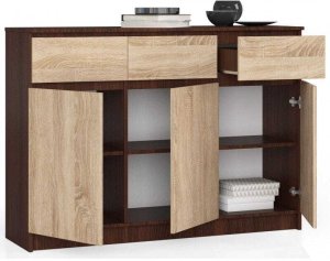 Fabryka Mebli Akord Komoda, 3 szuflady, 3 drzwi, ATLAS, 140x40x99 cm, wenge, dąb sonoma, mat | TYLETEGOTU 2