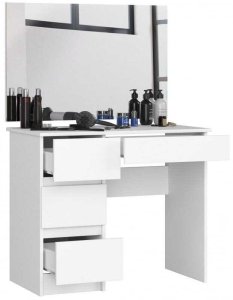 Goodhome Toaletka kosmetyczna, duże lustro, szuflady, lewa, NELA, 90x50x142 cm, biel, mat | TYLETEGOTU 2