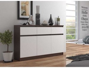 Fabryka Mebli Akord Komoda, 3 szuflady, 3 drzwi, ATLAS, 140x40x99 cm, wenge, biel, mat | TYLETEGOTU 4