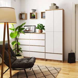 Fabryka Mebli Akord Regał biurowy szafa zamykany Grand 60x35x180 cm dąb sonoma biały mat 3